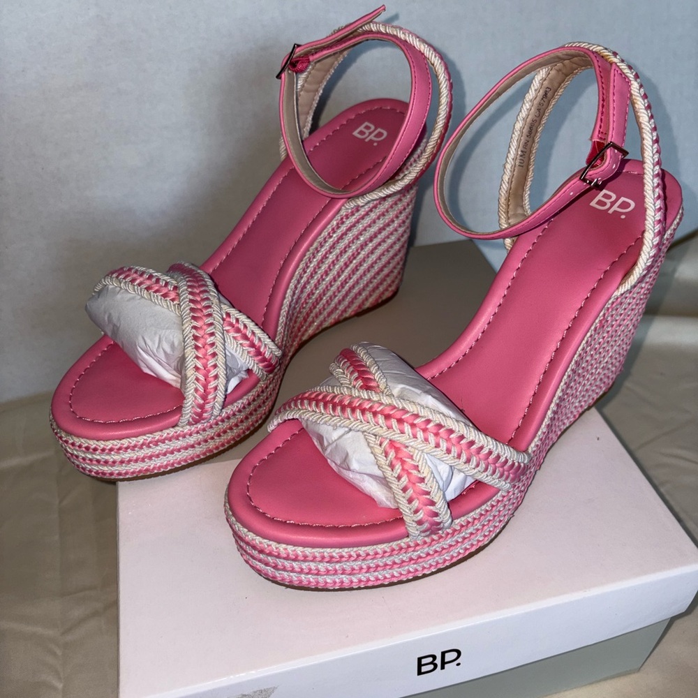 BP Pink and White Striped Wedge Sandals